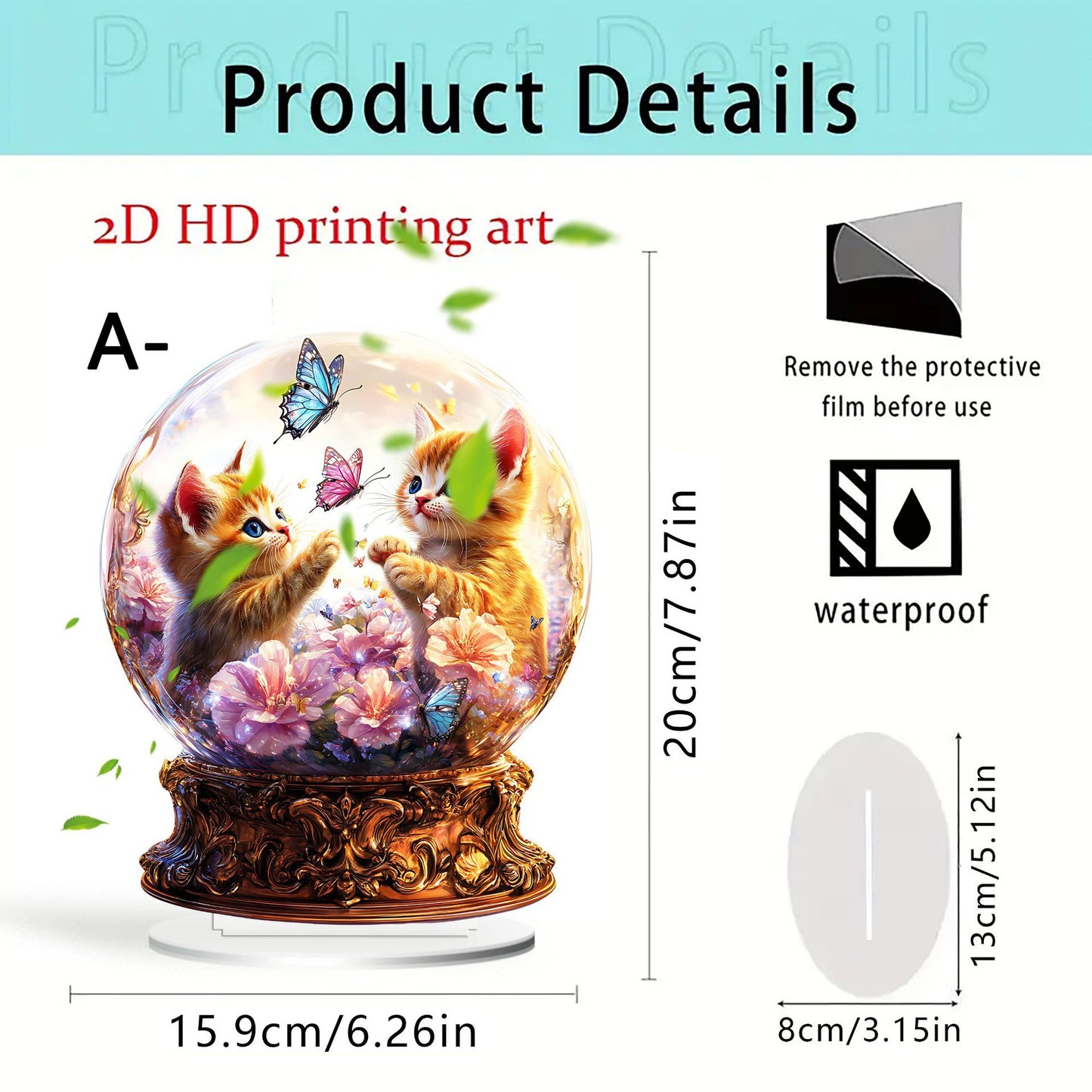 Crystal Ball Ornament with Two Orange Cats โ Cute Desktop Butterfly Catching Scene