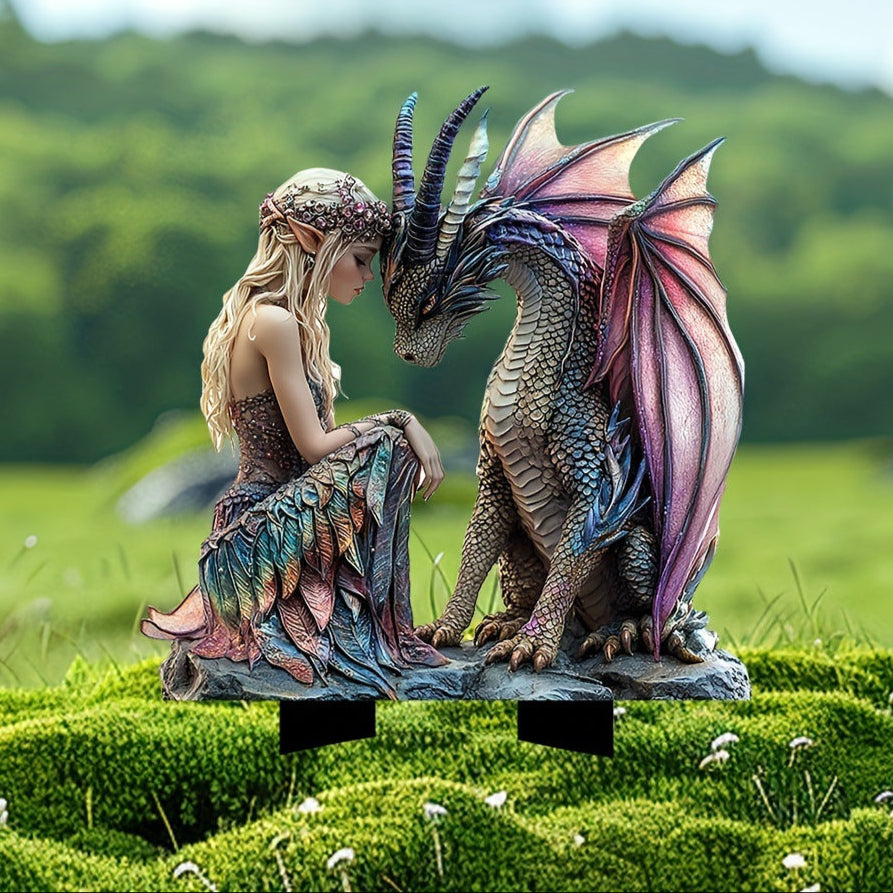 Fairy & Pink Dragon Acrylic Garden Stake β Waterproof Yard Decoration