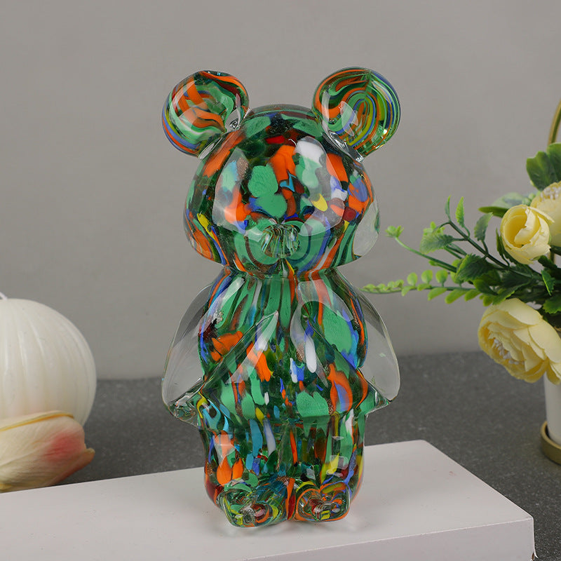 Creative stained glass sculpture light luxury cute bear and glass rabbit living room home jewelry ornament