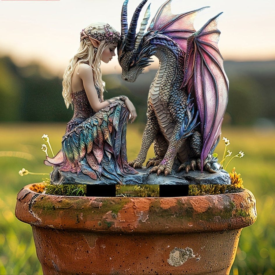Fairy & Pink Dragon Acrylic Garden Stake β Waterproof Yard Decoration