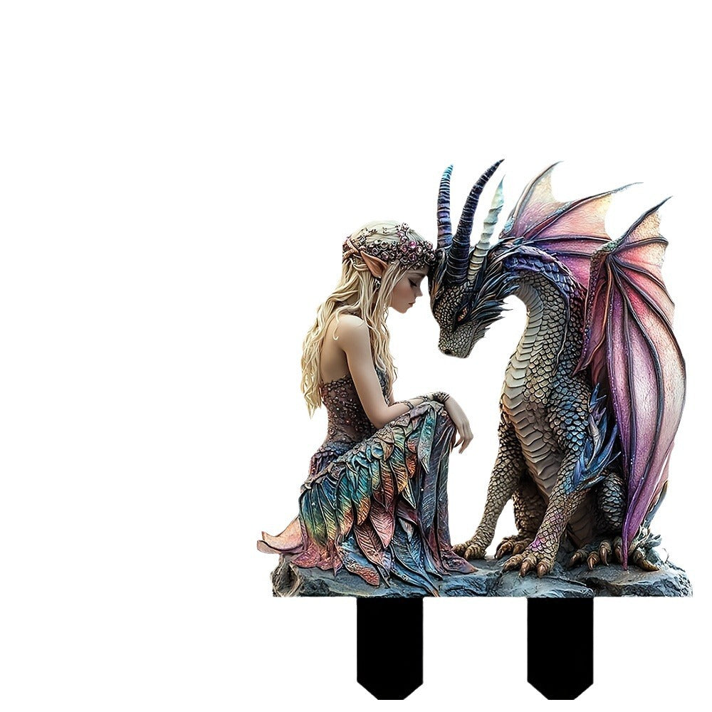 Fairy & Pink Dragon Acrylic Garden Stake β Waterproof Yard Decoration