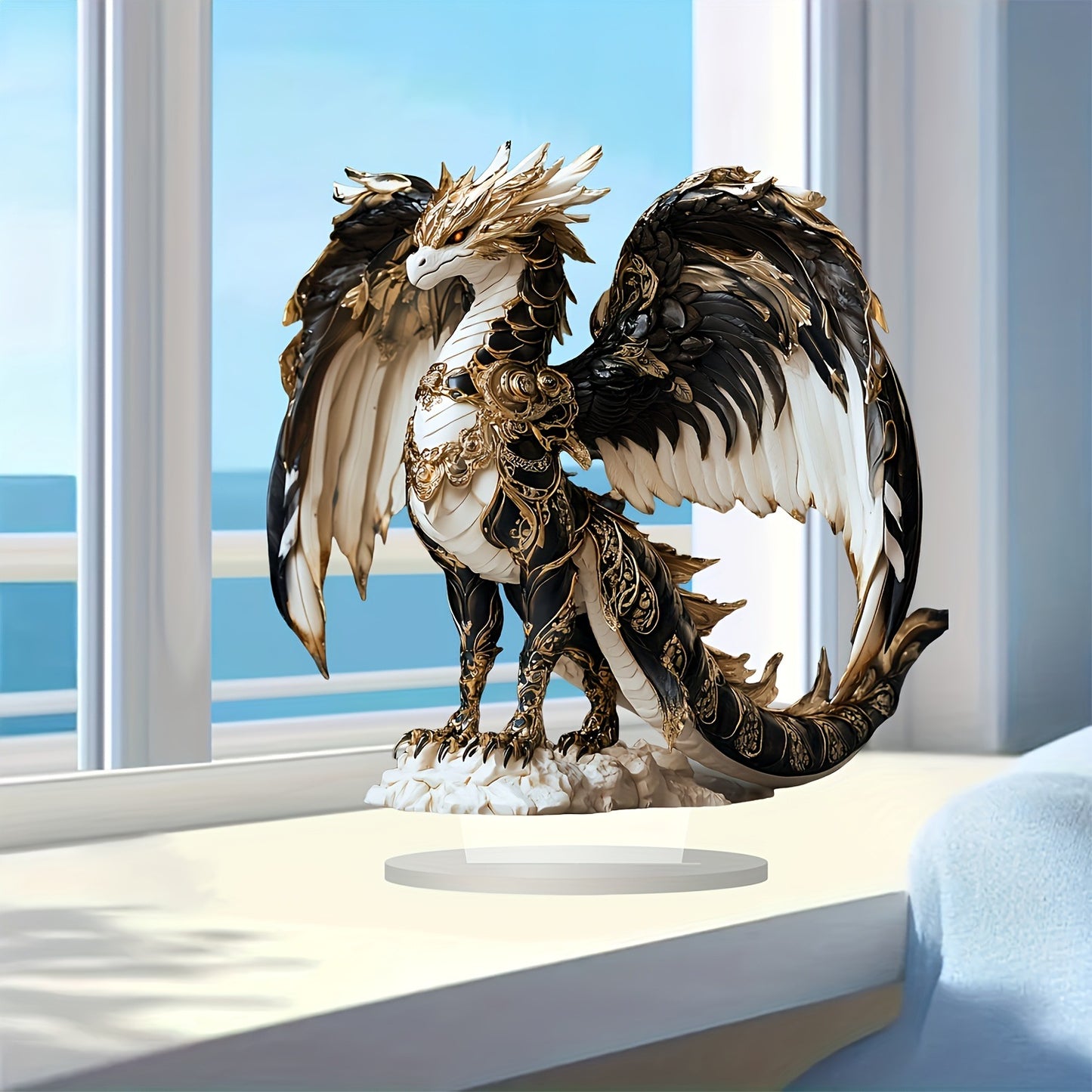 Aurelius - Gilded Obsidian Dragon 2D Acrylic Tabletop Decor