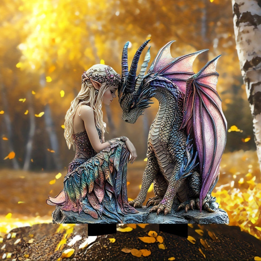 Fairy & Pink Dragon Acrylic Garden Stake β Waterproof Yard Decoration