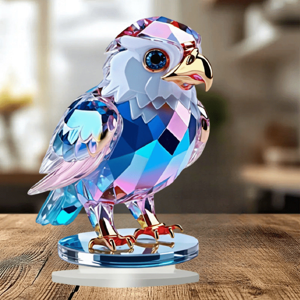 Sparkling Crystal Animal Acrylic Tabletop Decor - Peacock, Owl, Eagle & Rooster Figurines