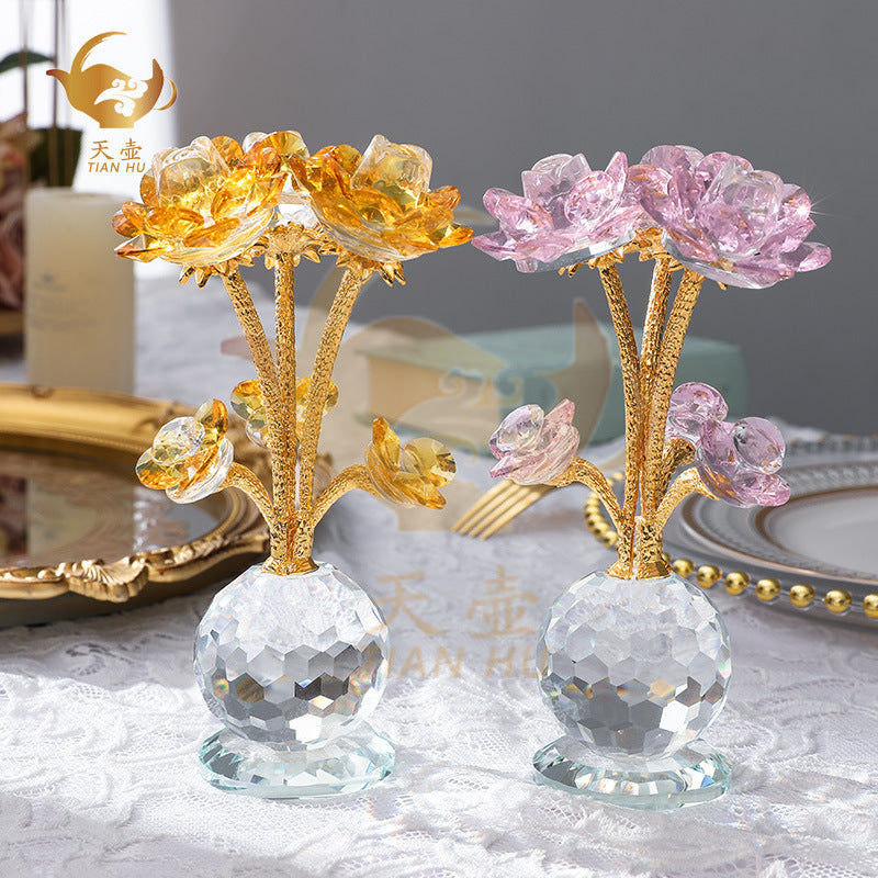 Crystal Pink Rose Decor - Nordic Luxury Living Room Ornament, Birthday Gift