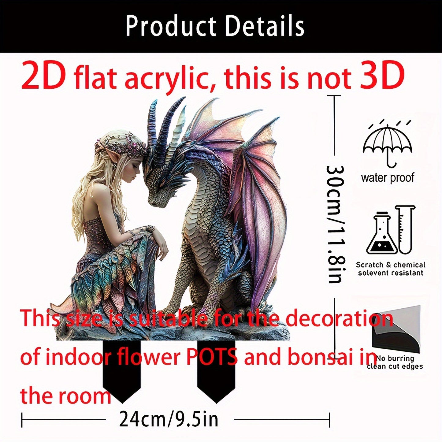 Fairy & Pink Dragon Acrylic Garden Stake β Waterproof Yard Decoration
