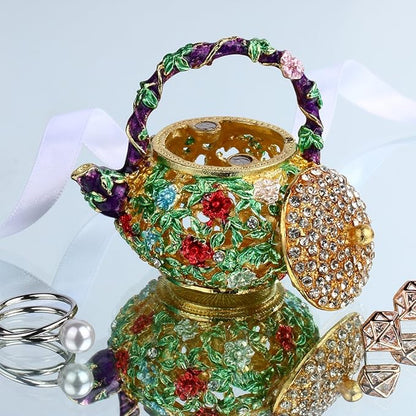 Enamel Mini Teapot Trinket Box - Handmade Jewelry Holder for Rings