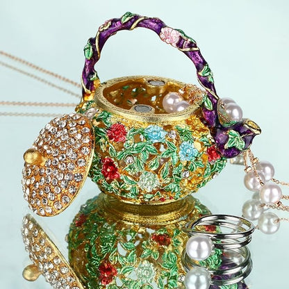 Enamel Mini Teapot Trinket Box - Handmade Jewelry Holder for Rings
