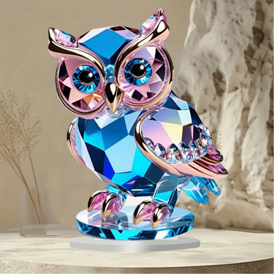 Colorful 2D Acrylic Crystal Animal Ornaments – Eagle, Owl & Rooster Desk Decor