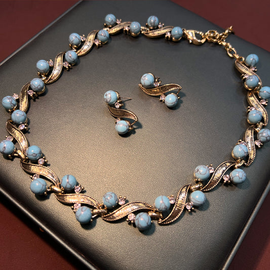 Turquoise Vintage Jewelry Set - Vintage Necklace Earrings