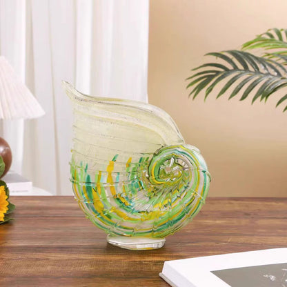 Handblown Coastal Conch Glass Vase - Colorful Artisan Sea Shell Decor for Home