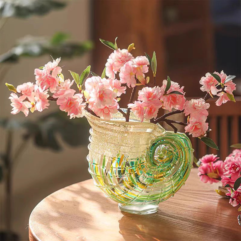 Handblown Coastal Conch Glass Vase - Colorful Artisan Sea Shell Decor for Home