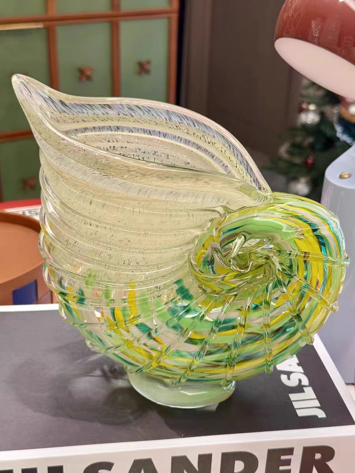Handblown Coastal Conch Glass Vase - Colorful Artisan Sea Shell Decor for Home