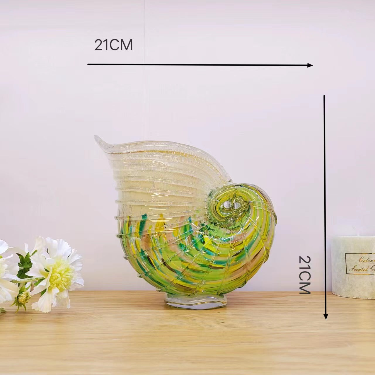 Handblown Coastal Conch Glass Vase - Colorful Artisan Sea Shell Decor for Home