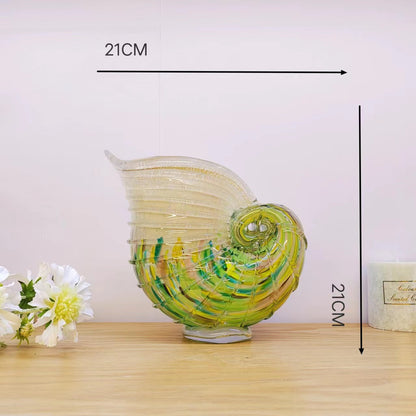 Handblown Coastal Conch Glass Vase - Colorful Artisan Sea Shell Decor for Home