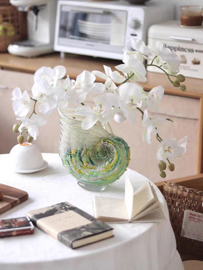 Handblown Coastal Conch Glass Vase - Colorful Artisan Sea Shell Decor for Home